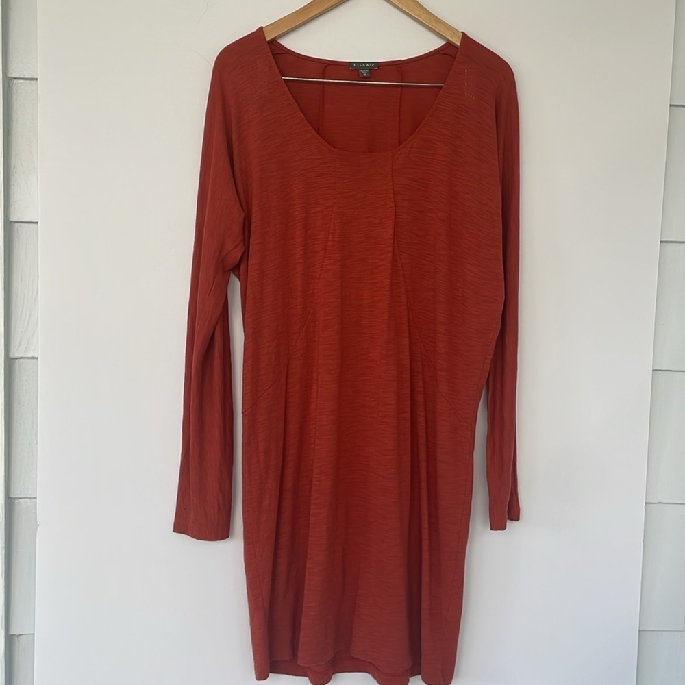 Lilla P Women’s Rust Terracotta Long Sleeve Dress Jersey Knit Pima Modal Blend